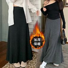 批发现孕妇黑色半身裙女秋冬季新款复古高腰设计感糯米加绒鱼尾裙子