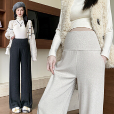实拍孕妇羊绒糯米小个子阔腿裤秋冬季2025新款垂坠感托腹xiux裤子