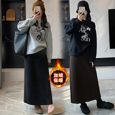 现孕妇装秋冬季毛呢后开叉半身裙外穿高腰显瘦高个子长款包臀裙