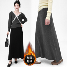 批发现优质纯棉孕妇深灰色半身<b class='q'>裙</b>女秋冬季加绒加厚中长款宽松a字长<b class='q'>裙</b>