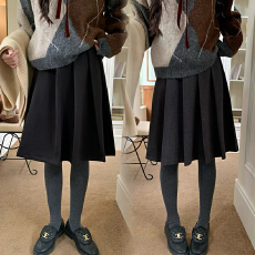 批发现孕妇百褶中长裙新款女秋冬季毛呢无托腹高腰韩系伞裙五分裙中裙