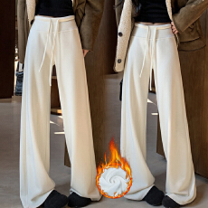 批发现孕妇醋酸羊毛糯米裤加绒阔腿裤新款2025女秋冬季韩系宽松休闲裤