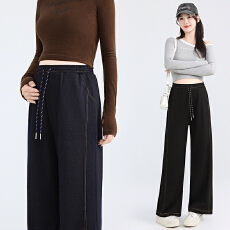 批发实拍孕妇裤抽绳春季外穿阔腿裤无托腹大码休闲直筒不勒肚子孕妇裤