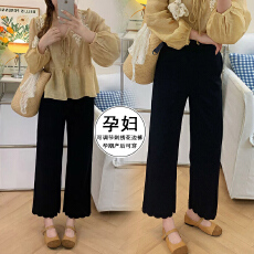 现孕妇黑色花边休闲裤小个子春夏季2026新款刺绣显瘦弹力直筒裤子