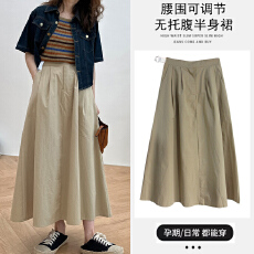 批发现孕妇半身裙学院风女<b class='q'>春</b>夏季2026新款高腰显瘦韩版宽松纯色A字裙