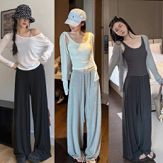 批发现孕妇阔腿裤2026春夏季新款高腰抽绳薄款休闲裤防蚊莫代尔遛弯裤