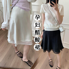 批发现孕妇韩系双层醋酸缎面半身裙夏季高腰显瘦小个子a字包臀中长裙