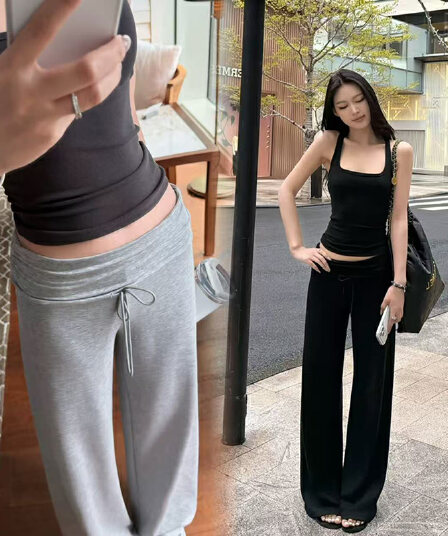 지금 높은 품질 모달 임산부 레이스업 도루 도루 바지 스트레이트 니트 캐주얼 바지 여성 2026 새로운 여름 와이드 레그 팬츠