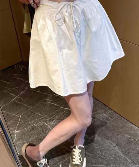 지금 임산부 화이트 운동 넓은 다리가 짧다. 바지 여성 여름 새로운 얇은 스타일 펌프 로프 작은 키 루즈핏 캐주얼 와이드 레그 팬츠