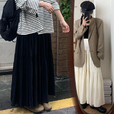 批发孕妇小众设计感拼接长款半身裙女2026春秋季坠感百搭蛋糕长裙