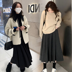 批发现孕妇百褶裙女秋<b class='q'>冬</b>季新款外穿宽松慵懒风毛呢中长款孕妇半身裙子