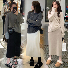 批发现孕妇针织<b class='q'>加厚</b>毛线女半身裙秋冬季新款百搭坠感直筒中长包臀裙潮
