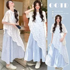 批发有货可拍<b class='q'>外出</b>哺乳2026夏款温柔蕾丝罩衫+格子吊带裙两件套