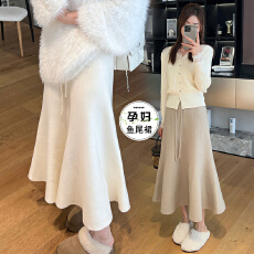 批发现货<b class='q'>孕妇</b><b class='q'>无</b>托腹抽绳针织羊绒鱼尾裙春秋季新款显瘦气质垂感中长裙
