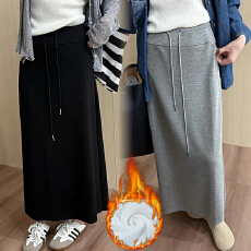 批发现孕妇慵懒风抽绳垂坠感开叉秋冬季半身裙加绒韩系显瘦包臀长裙