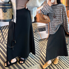 现孕妇无托腹醋酸羊绒半身裙秋冬季加厚针织显瘦法式垂感A字长裙