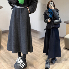 批发现有口袋孕妇无托腹醋酸羊毛呢秋<b class='q'>冬</b>季加厚针织显瘦法式垂感A字裙