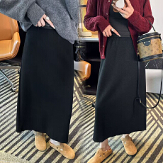 现孕妇装醋酸羊毛呢后开叉半身裙百塔外穿托腹显瘦中长款包臀裙子