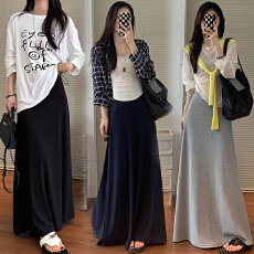 现孕妇慵懒风垂坠感开叉半身裙新款女春夏季韩系高腰显瘦a字长裙
