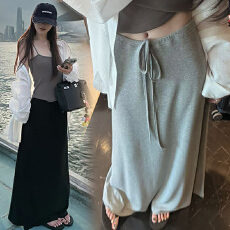 批发现孕妇慵懒风灰色抽绳垂坠感半身裙<b class='q'>春</b>夏季韩系高腰显瘦包a字长裙