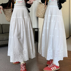 批发现孕妇半身裙早<b class='q'>春</b>季韩系蕾丝重工钩花刺绣半身裙女白色A字裙长裙