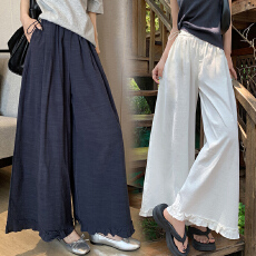 现孕妇白色亚麻裤女2026新款夏季薄款九分阔腿裤棉麻木耳边直筒裤