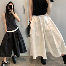 现孕妇白色阔腿裤女夏季2026新款腰部褶皱设计感宽松七分休闲裙裤
