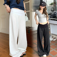 批发现孕妇阔腿裤凉感松弛感翻折腰头2026新款女夏季百搭直筒休闲裤子