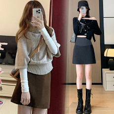 现孕妇毛呢半身裙女秋冬2026新款高腰显瘦a字短裙小个子包臀裙子