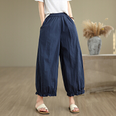 批发实拍夏季灯笼花边裤”松紧腰内抽绳花边裤脚阔腿遮肉显瘦九分裤女