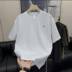 批发实拍2026夏季新款索罗娜重磅纯棉短袖t恤男宽松百搭简约刺绣T恤