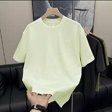 批发实拍2026夏季新款重磅日系短袖t恤男宽松百搭简约刺绣纯棉T恤男