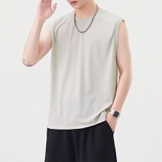 批发液氨冰丝凉感弹力宽肩背心男士夏季新款无袖T恤外穿坎肩运动<b class='q'>汗衫</b>