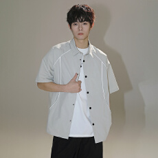 批发2025夏季新款短袖衬衫男套头运动冰感<b class='q'>日系</b><b class='q'>复古</b>三分格百搭帅气衬衣