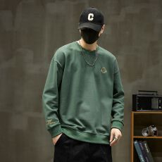 批发实拍2025秋季新款<b class='q'>日系</b>潮牌卫衣男圆领<b class='q'>复古</b>套头百搭刺绣纯棉卫衣