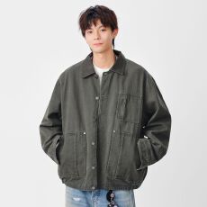 批发实拍2025秋季新款工装多口袋夹克外套男潮流百搭<b class='q'>日系</b><b class='q'>复古</b>情侣款