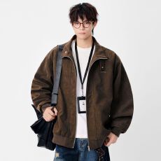 批发实拍2025秋季新款夹克外套男宽松<b class='q'>日系</b><b class='q'>复古</b>立领刺绣百搭休闲情侣款