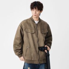 批发实拍2025秋季新款棒球领夹克外套男<b class='q'>日系</b><b class='q'>复古</b>工装宽松百搭休闲潮牌