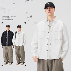 批发实拍2025秋季新款小众纯棉衬衫外套男重磅落肩百搭透气舒适夹克