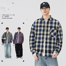 批发实拍秋季新款氛围感格子衬衫男女中性款纯棉撞色时髦百搭长袖衬衣