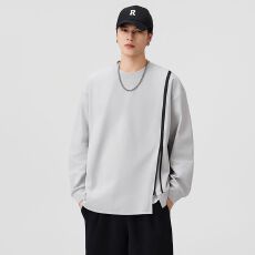 2025秋季新款卫衣男迪桑麻圆领长袖宽松帅气拼接开叉设计百搭套头