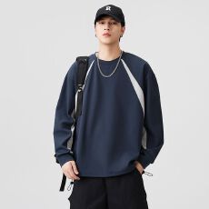 2025秋季新款卫衣男迪桑麻圆领长袖宽松帅气拼接设计百搭套头上衣