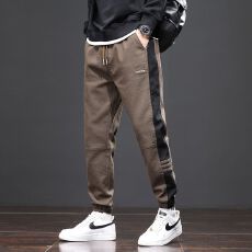 批发实拍2025秋季新款休闲裤男宽松大码百搭束脚松紧腰拼接裤子