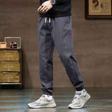 批发实拍2025秋季新款休闲裤男耐磨工装运动裤松紧腰束脚宽松大码裤子