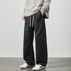 实拍2026秋季新款潮牌美式复古小弯刀阔腿裤男宽松休闲拼接工装裤