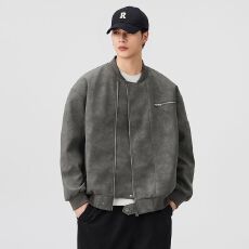 批发实拍2025秋<b class='q'>冬</b>新款美式棒球领飞行员皮衣夹克男宽松高级感廓形外套