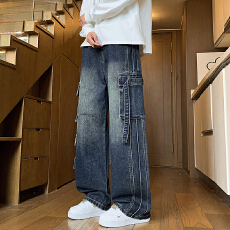 批发<b class='q'>实拍</b>2026秋季新款牛仔裤男多口袋<b class='q'>户外</b>工装裤直筒宽松百搭中性裤子