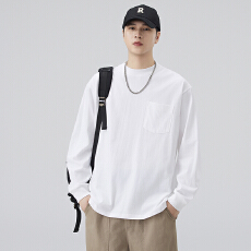 批发实拍2025秋冬新款重磅纯棉长袖T恤男宽松百搭圆领套头卫衣