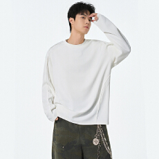 批发实拍秋季新款长袖T恤男重磅迪桑麻宽松结构款潮牌拼接速干t