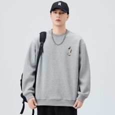 批发实拍2025秋冬新款潮牌简约刺绣卫衣男<b class='q'>日系</b><b class='q'>复古</b>宽松套头打底上衣